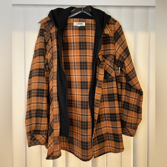 Ci Sono Sweaters - Ci Sono Orange and Black Plaid Hoodie